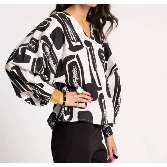 NEW FRANCES VALENTINE rosa top flintstone in oyster/black - Picture 2 of 3